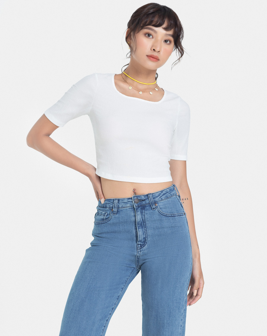 Áo Thun Nữ Thời trang JUNO Crop Top Cut Out Lưng JNATH022