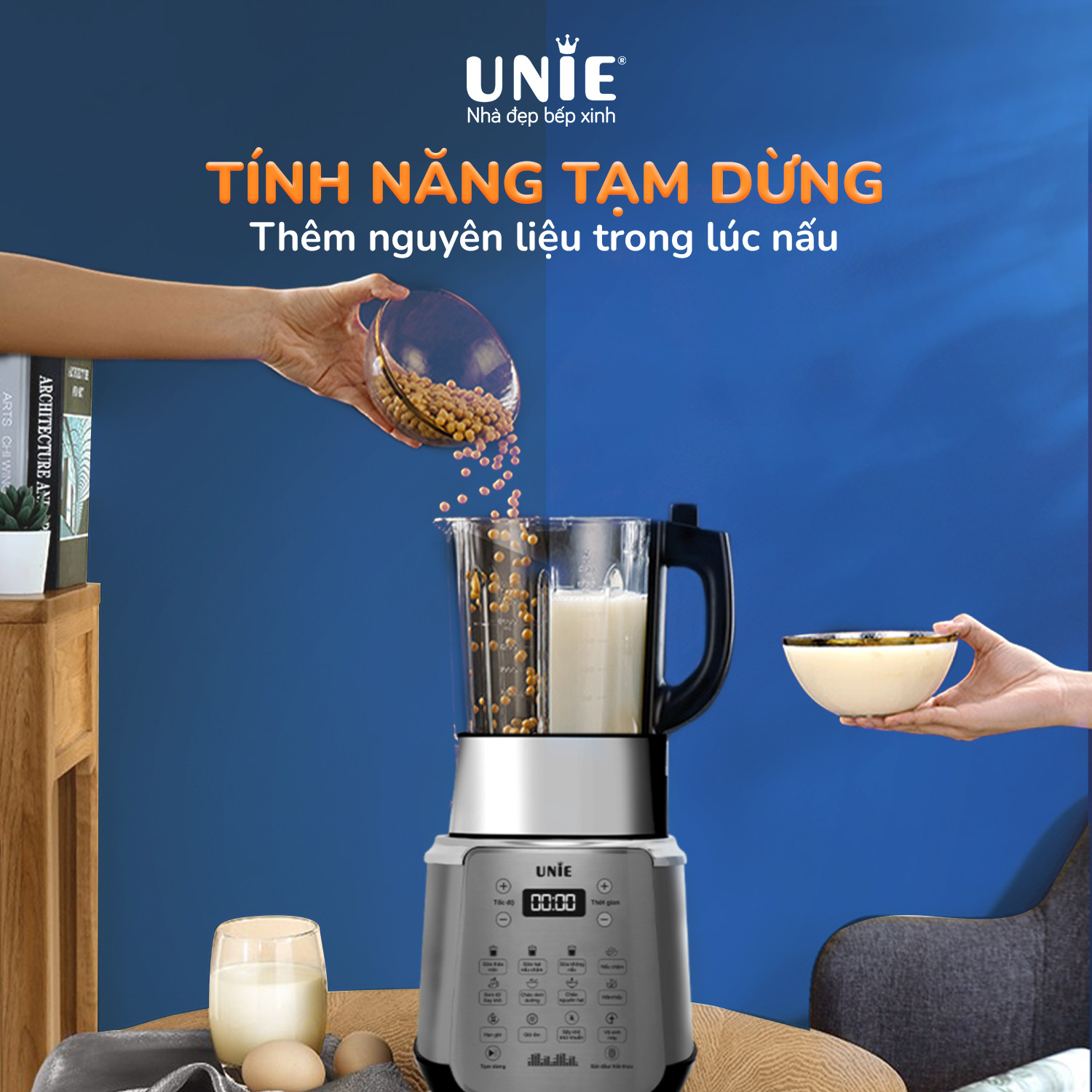 Máy Làm Sữa Hạt UNIE V9S Thế Hệ Mới, Thiết Kế Sang Trọng, Gồm 8 Chức Năng, Tích 1.75L, Công Suất 1000W - Hàng Chính Hãng