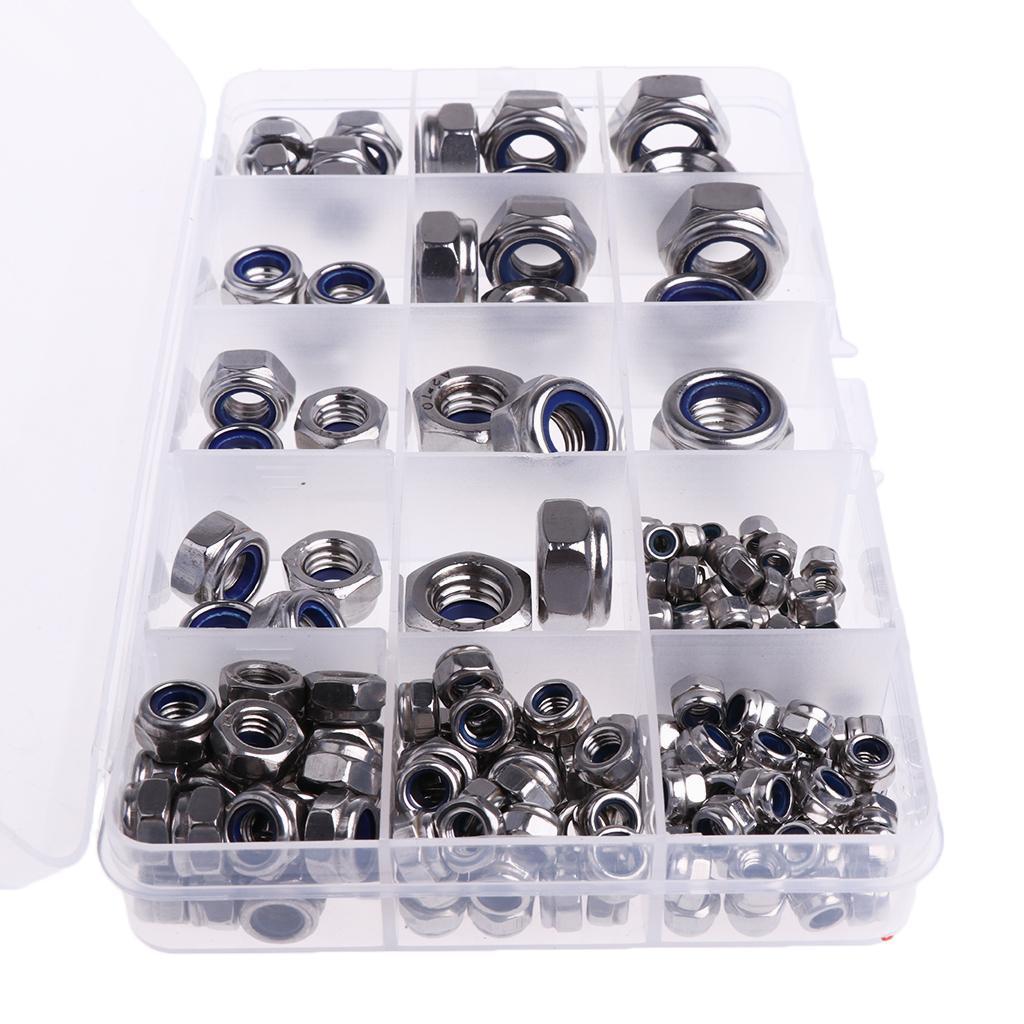 Metric 304 Stainless Steel Nylon Lock Nuts Assortment M3 M4 M5 M6 M8 M10 M12