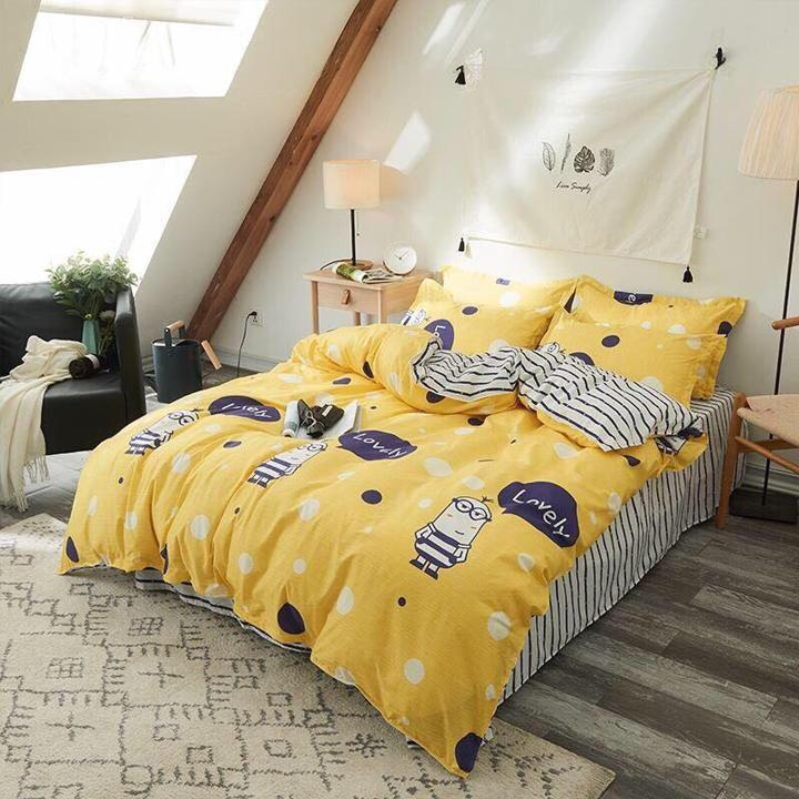 Bộ Chăn Ga Gối Cottong Kẻ Chéo Xám