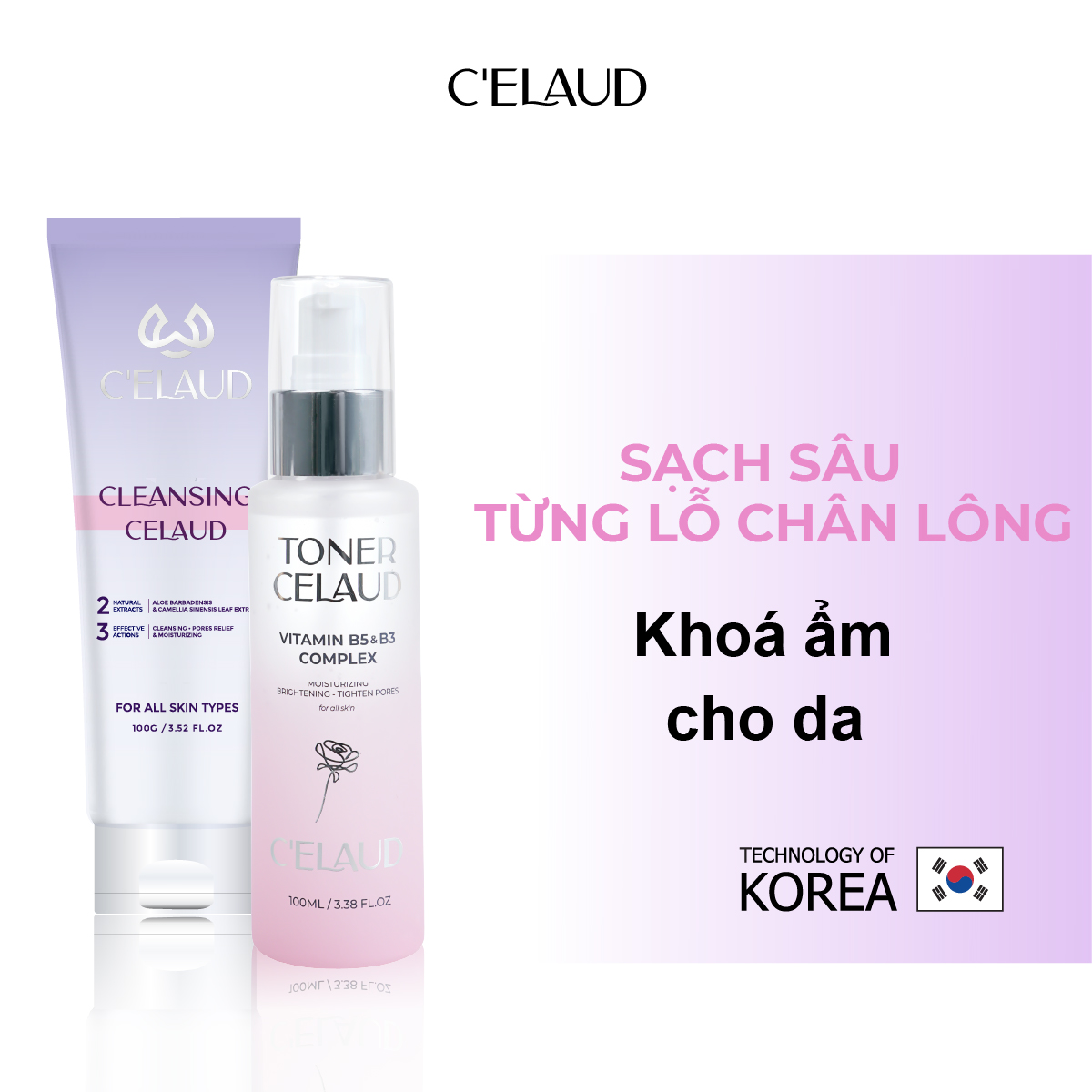 Combo nước hoa hồng làm dịu da và sữa rửa mặt làm sạch sâu Celaud