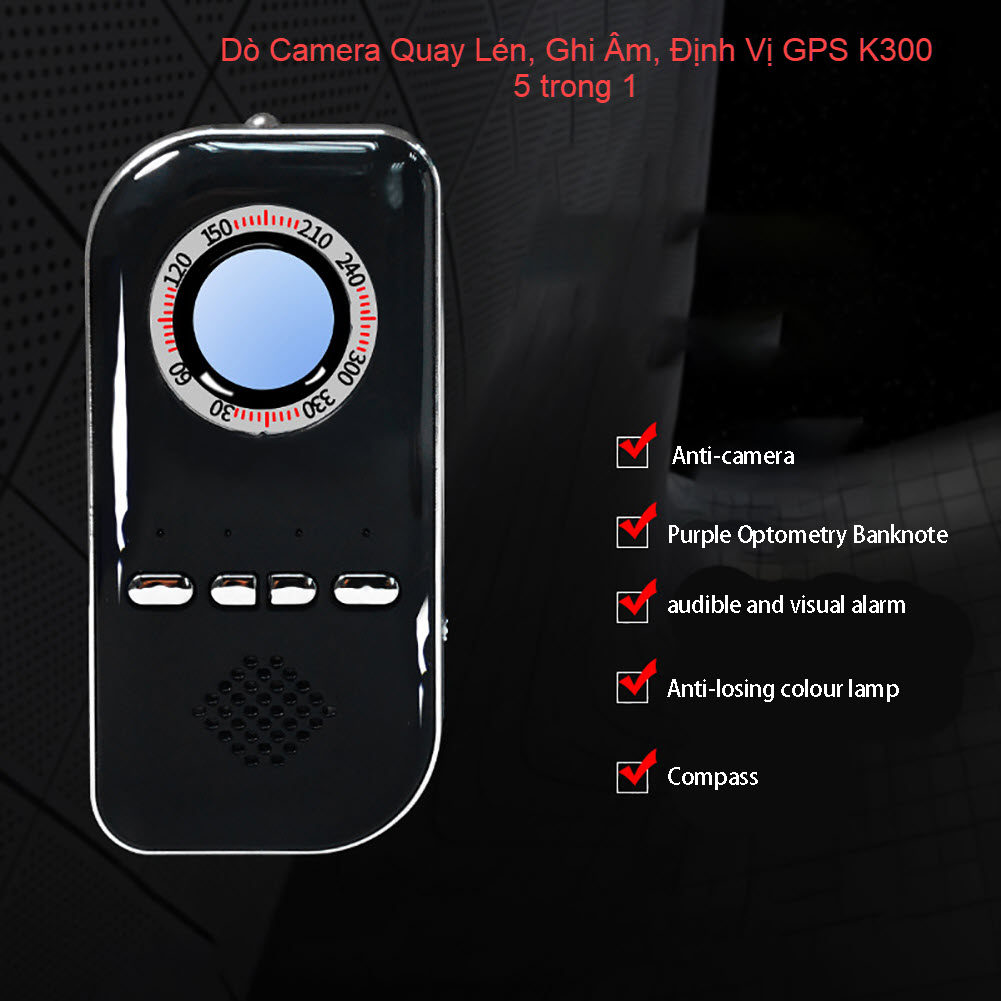 Máy Dò Phát Hiện Camera, Còi Báo Đ.ộng Chống Tr.ộm, Dò Ti.ền Giấy Cao Cấp K300. K300 Portable Hidden Camera Detector Anti Spy Detector Mini Pinhole Camera Finder Anti-theft Alarm Compass