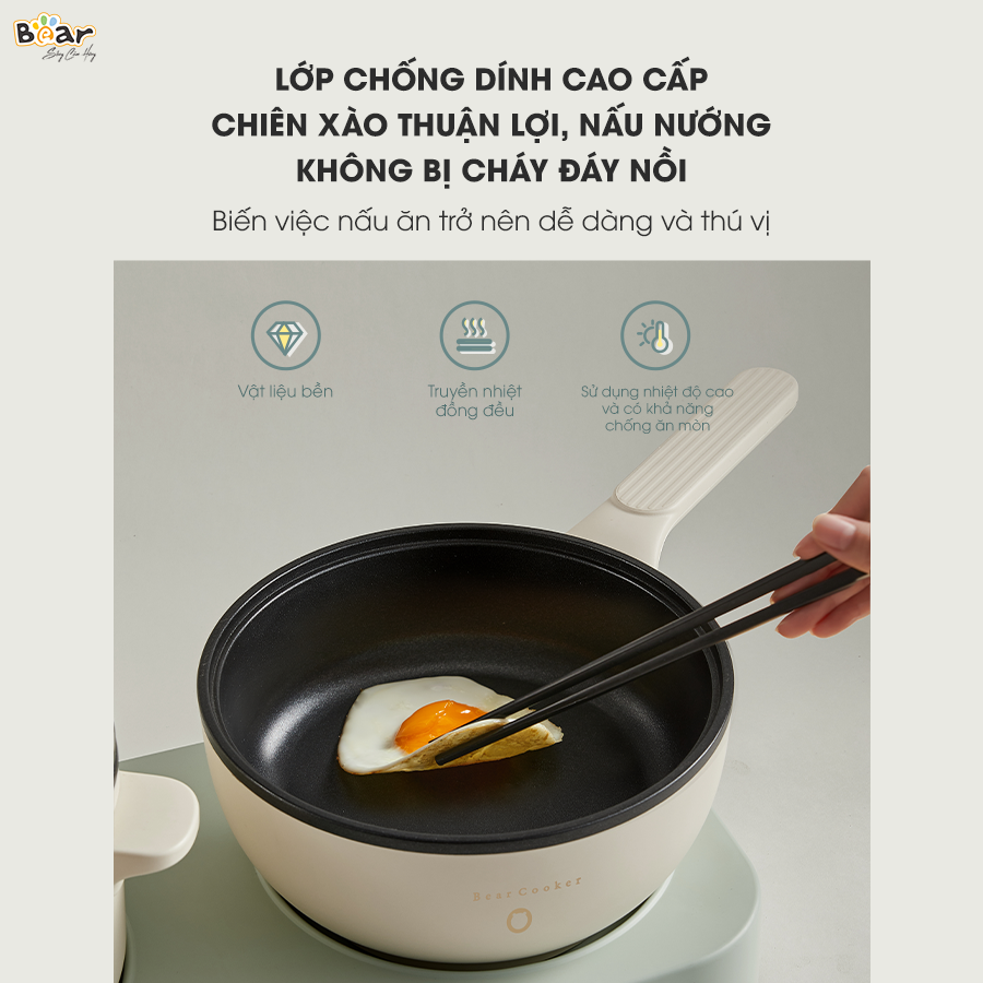 Bộ Bếp Điện Đôi Bear Kèm Nồi Chảo Đa Năng Hấp Luộc Chiên Tiện Lợi Tiết Kiệm Chi Phí Dễ Vệ Sinh SB-BD02N - HÀNG CHÍNH HÃNG