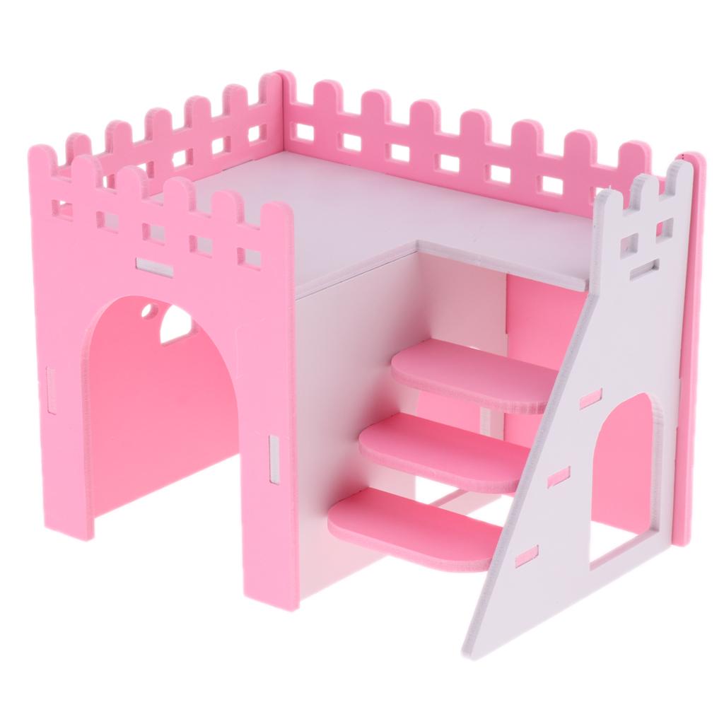 Hamster Guinea Pig House Hideout Playground Exercise Toy With Ladder Pink