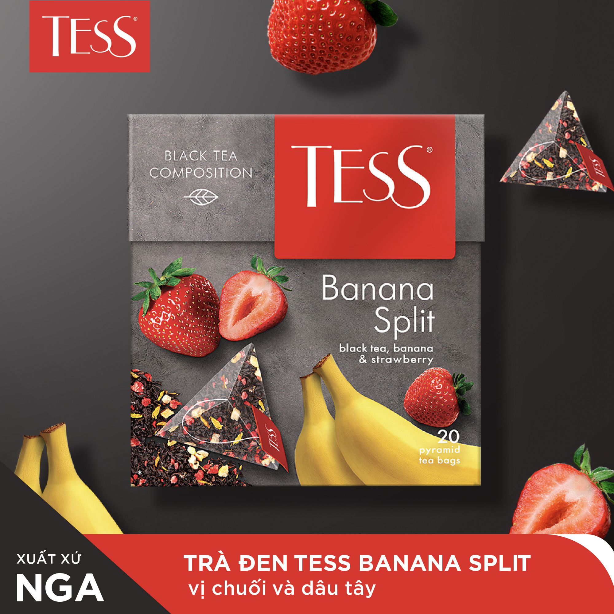 Set 3 hộp trà Tess Sweet Tea hương ngọt 20 gói/hộp