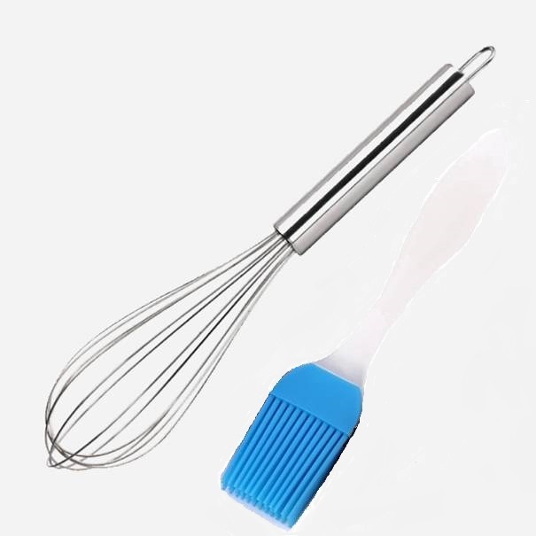 Bộ SP Cây Đánh Trứng Inox và Cọ Quét Bột Dầu Mỡ Silicon Màu ngẫu nhiên [Tặng Dây Cột Tóc Hoa Mặt Trời Ngẫu Nhiên]