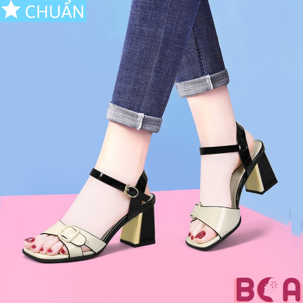 Xăng đan nữ đế vuông cao gót 5 phân RO652 ROSATA tại BCASHOP tôn dáng, tôn chân lại êm ái và năng động thời trang