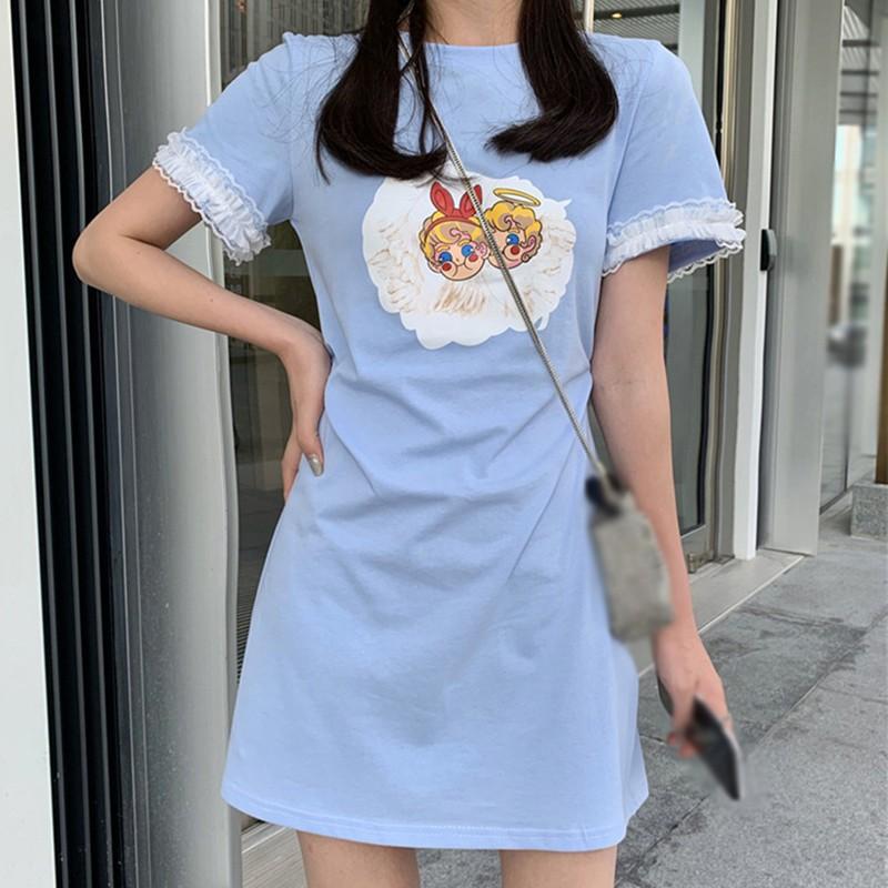 Đầm Chữ A Ngắn Tay In Họa Tiết Hoạt Hình Dành Cho Nữ