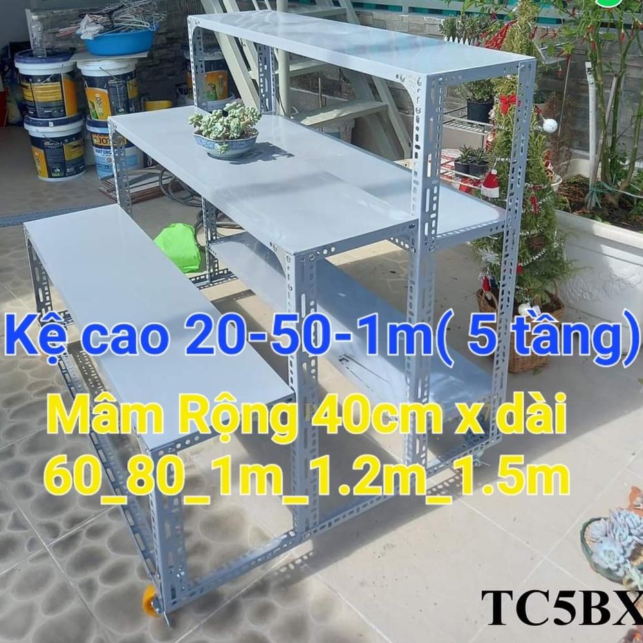 Kệ Sắt V Lỗ 3 Bậc 5 Tầng Mâm CÓ BÁNH XE ( Rộng 40cm x dài từ 60cm đến 150cm) Kệ sắt đa năng dùng khung sắt V3 và V4