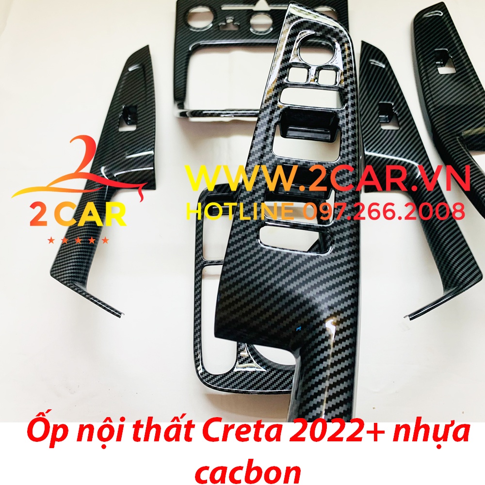 Ốp nội thất CARBON xe Huyndai Creta 2022, 2023 Mẫu 6 chi tiết - Hàng nhựa Cacbon cao cấp