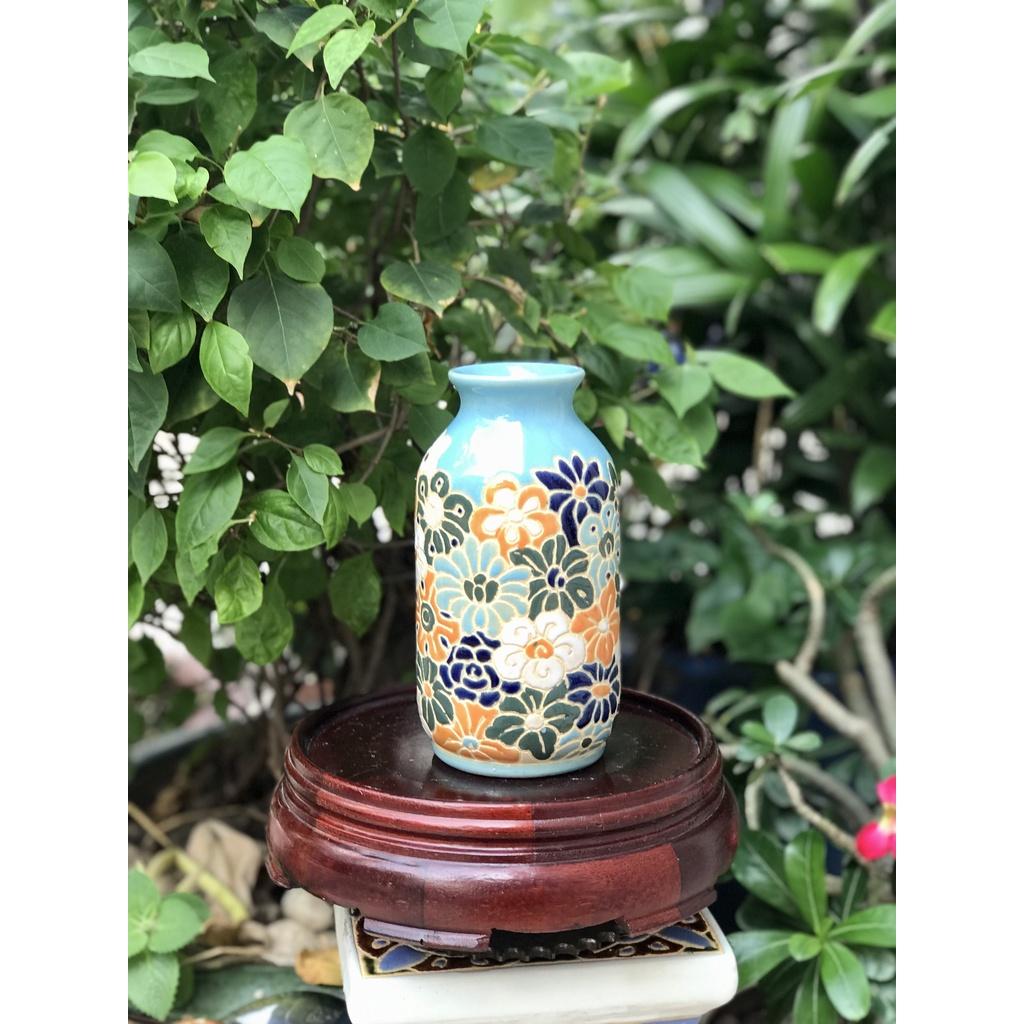 BÌNH BÁCH HOA MIỆNG XANH DƯƠNG THON GỐM NAM BỘ TRANG TRÍ DECOR,BÌNH CẤM HOA