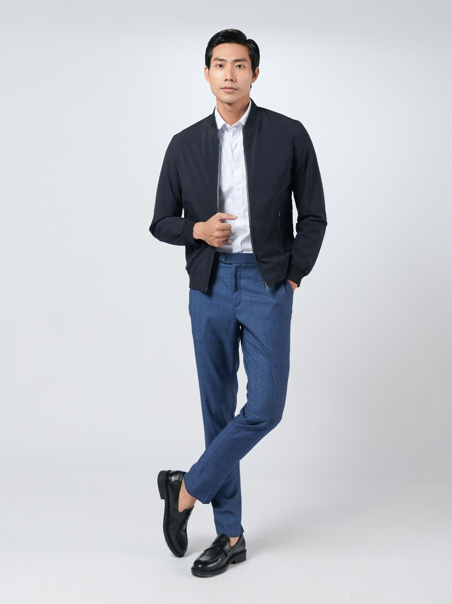 OWEN - Áo khoác gió nam 2 lớp dáng bomber màu xanh đen 220719 - Áo khoác thể thao