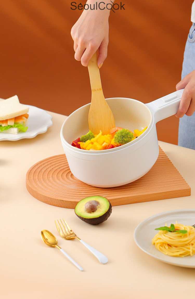 Nồi điện Seoulcook đa năng thông minh tráng men chống dính cao cấp công nghệ Hàn Quốc, kèm lồng hấp dùng nấu soup, chiên, rán…