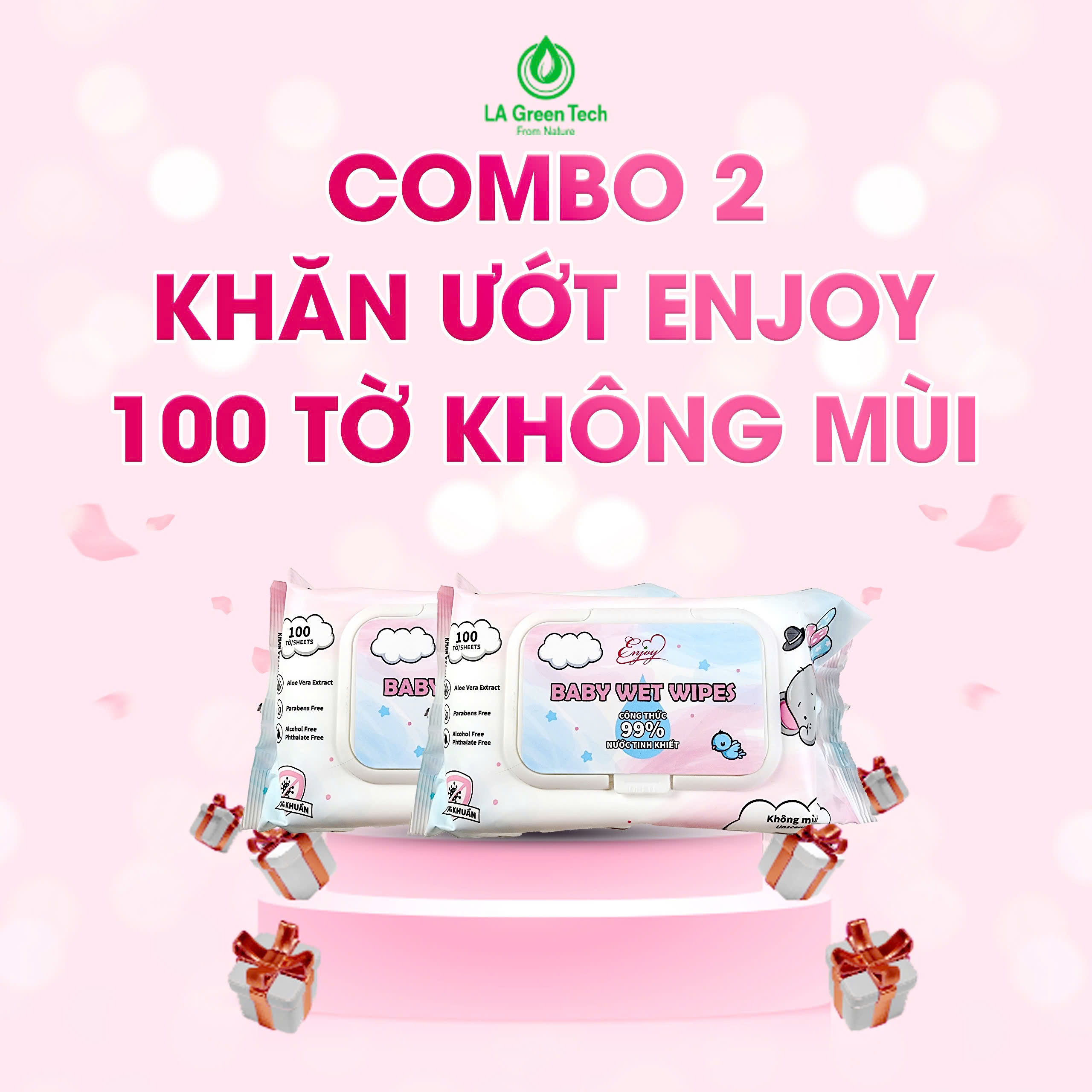 [MUA 2 TẶNG 1] COMBO 2 Khăn ướt ENJOY 100 tờ không mùi mềm mịn, dưỡng ẩm, tiện dụng an toàn cho bé