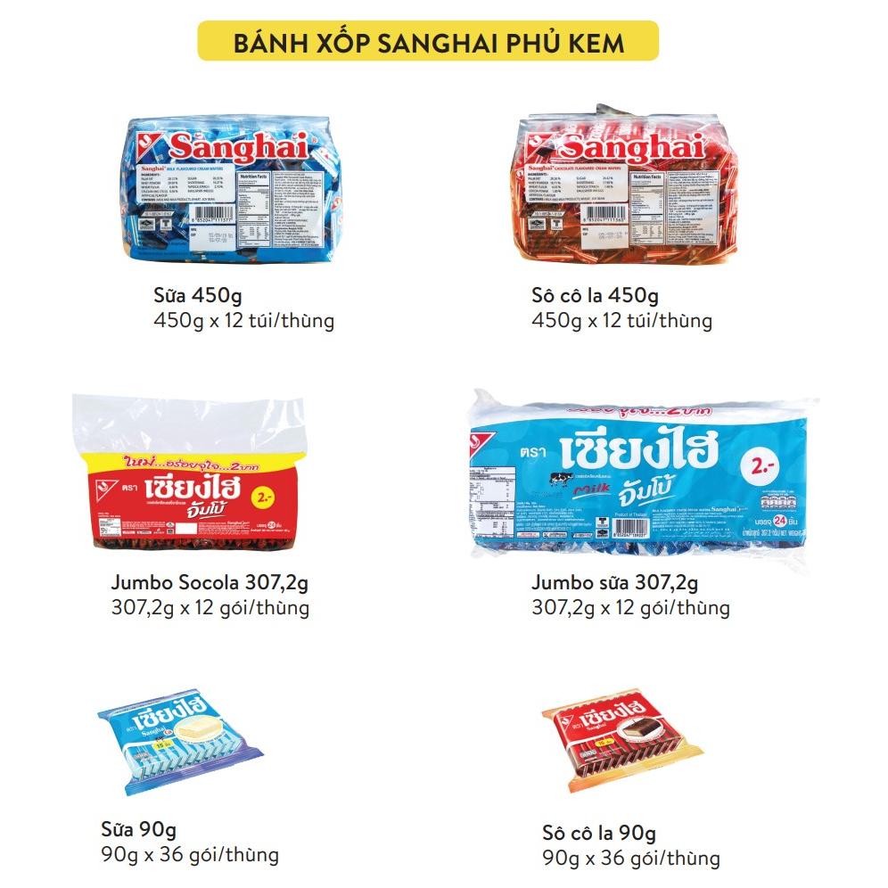 Gói Bánh Xốp phủ kem Sanghai Jumbo ăn vặt vị socola và sữa 450g An Gia Sweets &amp; Snacks