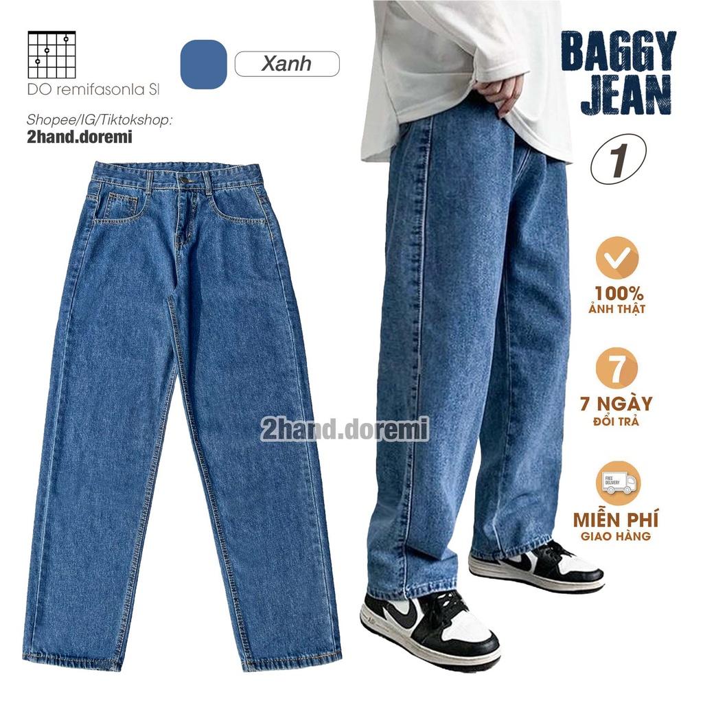 Quần Jeans Nam Nữ Baggy Form Suông Ống Rộng Cao Cấp Màu Đen Xanh Xám Retro