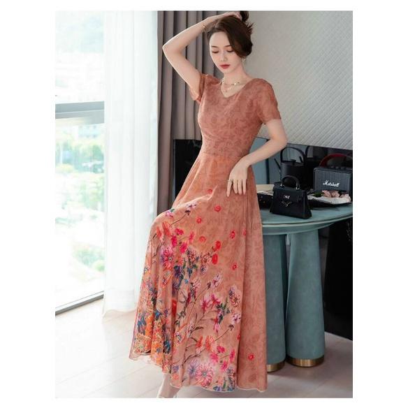 HÀNG NHẬP - ĐẦM MAXI VOAN HOA CỔ TIM