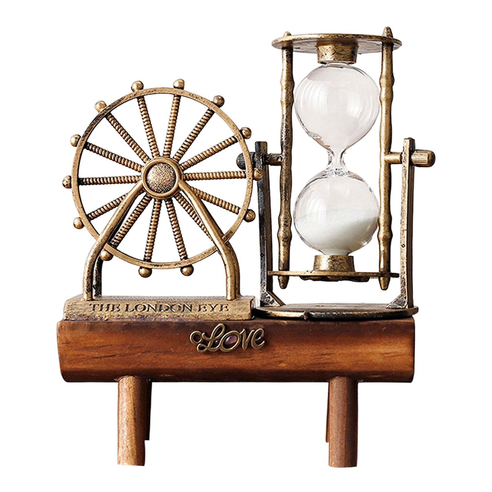 Sky Wheel Hourglass Rotating Sand Timer Home Decoration Wooden Base