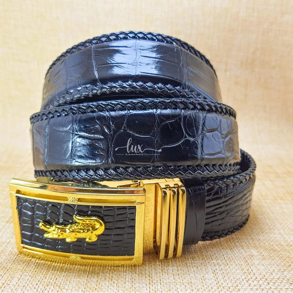 Dây Lưng Nam da cá sấu LuxLeather 3140- Đan Viền - Size 4cm - Da trơn - Dây liền