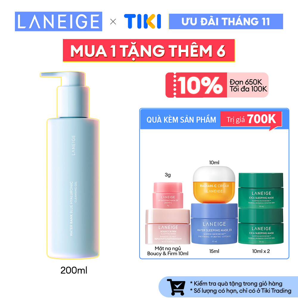 Sữa Rửa Mặt Dạng Gel Dịu Nhẹ Dành Cho Da Nhạy Cảm Và Da Khô Laneige Water Bank Blue Ha Cleansing Gel 200ml