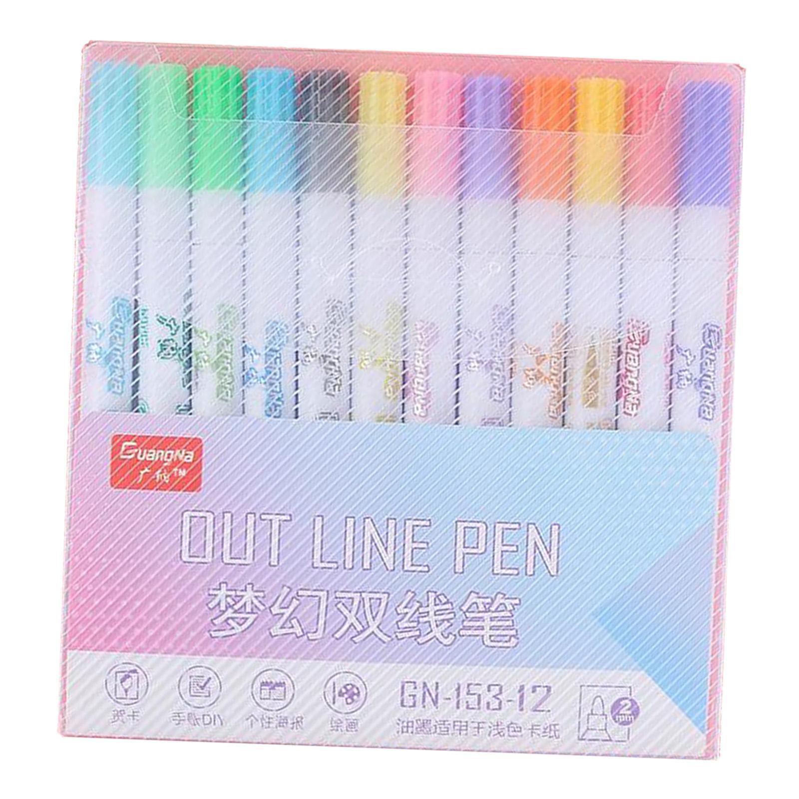 2.0mm Self Outline Metallic Markers 8 Colors Double Line Drawing Pen Craft DIY