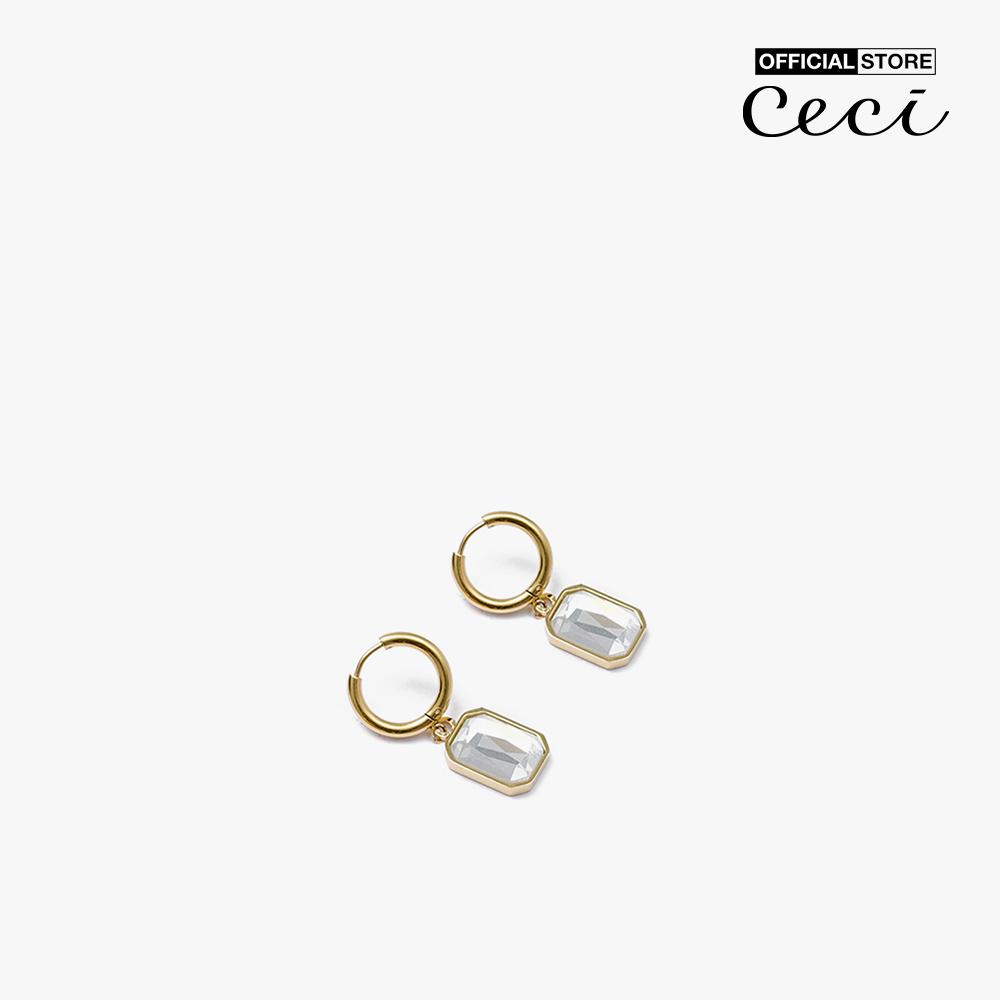 CECI - Khuyên tai nữ khoen tròn dáng thả phối mặt đá thời trang CC1-09000038