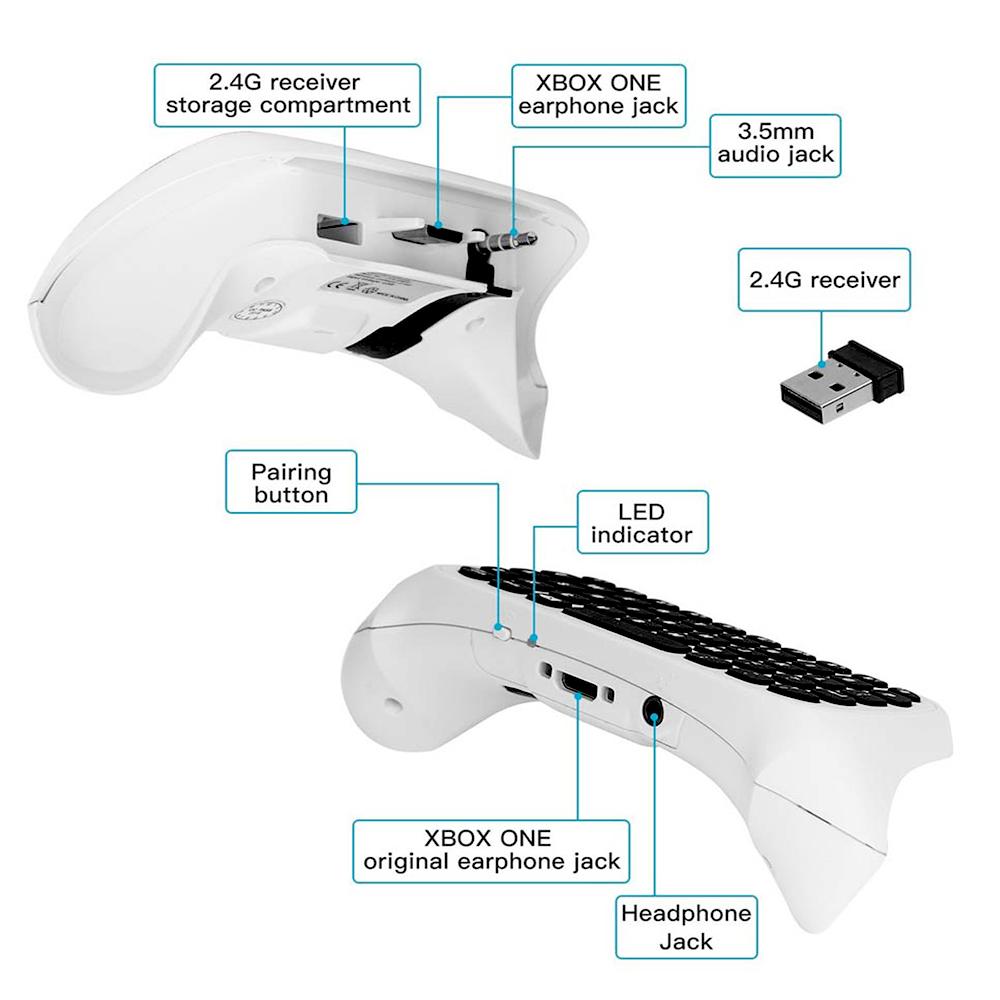 2.4G Wireless Mini Chatpad Keyboard with 3.5mm Audio Jack Chat Message Keypad Replacement for XBox One/Slim/Elit