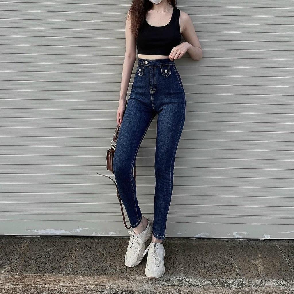 Quần jean nữ lưng cao co giãn không túi BigSize, quần bò cạp cao bigsize skinny jeans dáng ôm trơn dài 4133