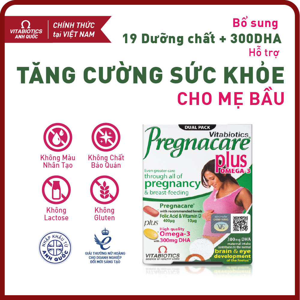 Thực phẩm bảo vệ sức khỏe PREGNACARE Plus Omega-3 - Bổ sung Vitamin &amp; Khoáng chất cho Phụ nữ mang thai &amp; cho con bú - HÀNG CHÍNH HÃNG - CÓ TEM CHÍNH HÃNG - Hộp 56 viên nén/nang - KÈM QUÀ TẶNG