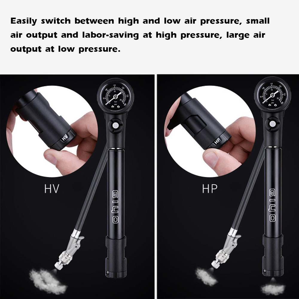 Máy Bơm Không Khí Di Động Áp Suất Cao Với Schrader & Đồng Hồ Đo Van Presta Mtb 120Psi Giyo