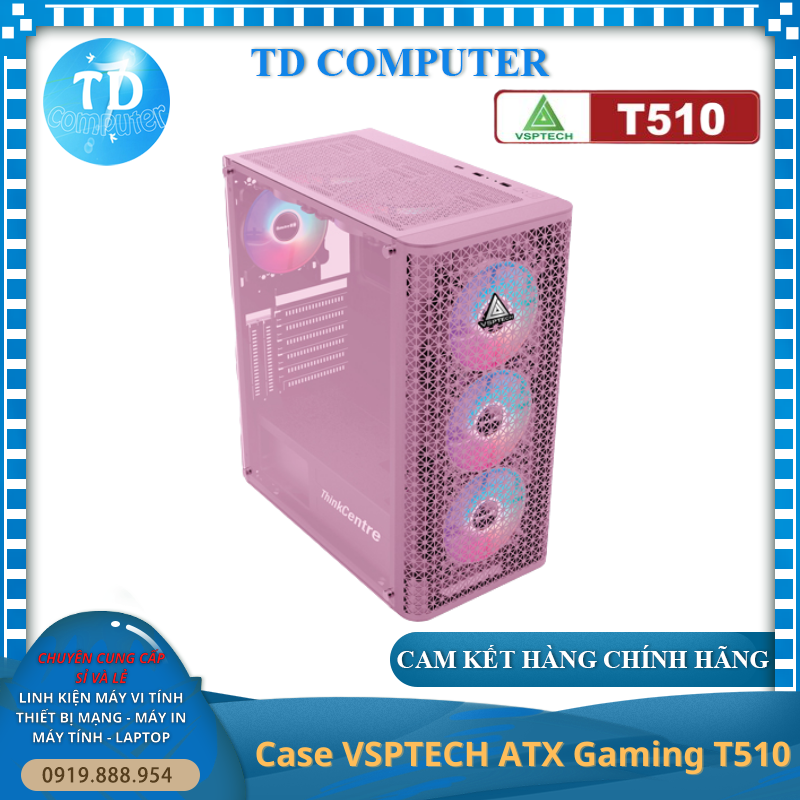 Vỏ máy tính Case VSP T510 [HỒNG] ~ không kèm FAN (ATX/Micro ATX) - Hàng chính hãng TECH VISION phân phối