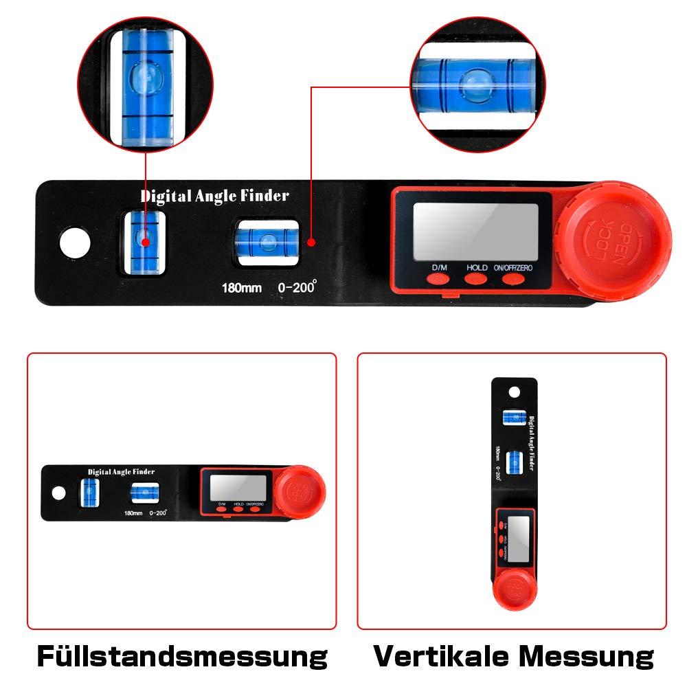 Thước đo kỹ thuật số nhỏ với 2 lọ và màn hình LCD Chức năng khóa Chức năng tự động tắt Chiều dài: 180 mm 200 ° Đo góc cho thợ thủ công và người tự làm