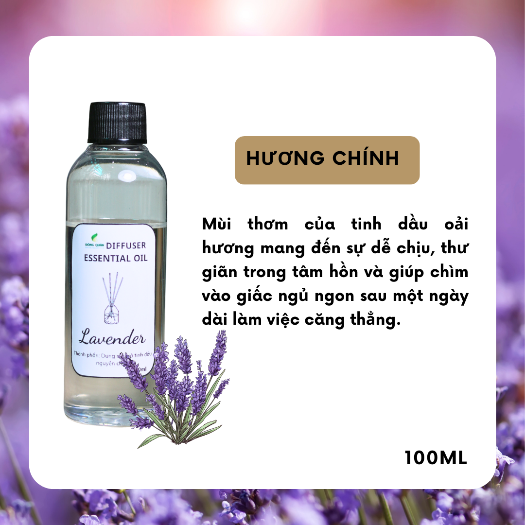 Chai Refill tinh dầu tán hương LAVENDER (Oải Hương)  100ml, thơm phòng, tỏa hương, tíết kiệm.