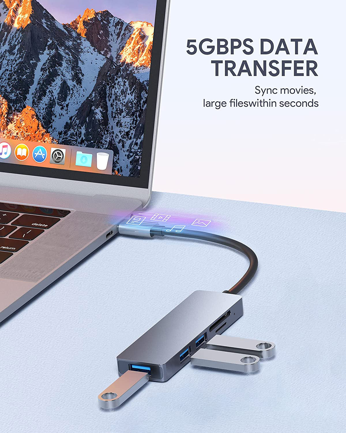 HUB Type c ra 3 cổng USB, SD, TF 5 trong 1 kết nối chuột, bàn phím, usb, thẻ nhớ máy ảnh vỏ nhôm cao cấp