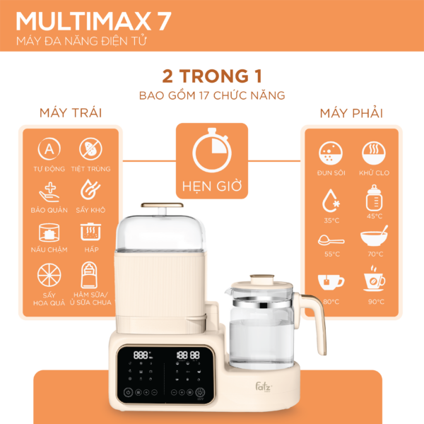 MÁY ĐA NĂNG ĐIỆN TỬ -TIỆT TRÙNG SẤY KHÔ - PHA SỮA FATZBABY - MULTIMAX 7 - FB9302TN