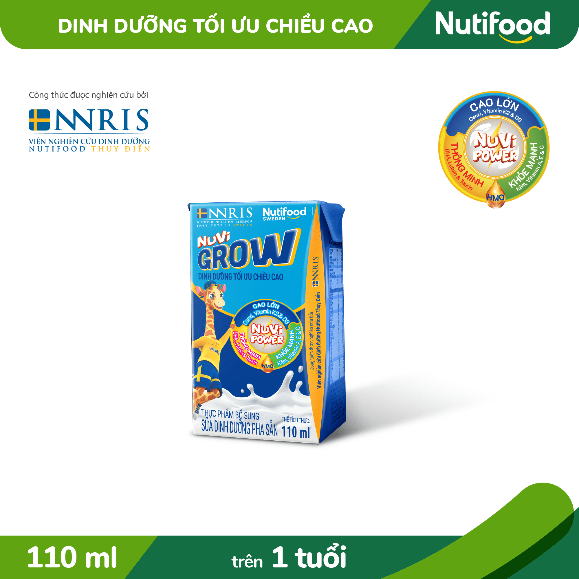 Thùng 48 Hộp 110ml Sữa Bột Pha Sẵn Nuvi Grow Trên 1 Tuổi - Phát Triển Chiều Cao