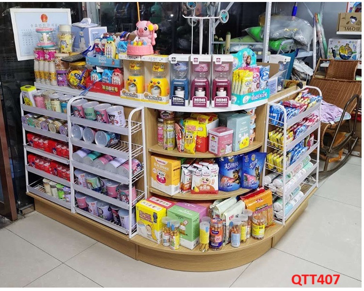 Bàn tính tiền siêu thị , Bàn thu ngân thiết kế tiện lợi QTT407 - Nội thất lắp ráp Viễn Đông Adv