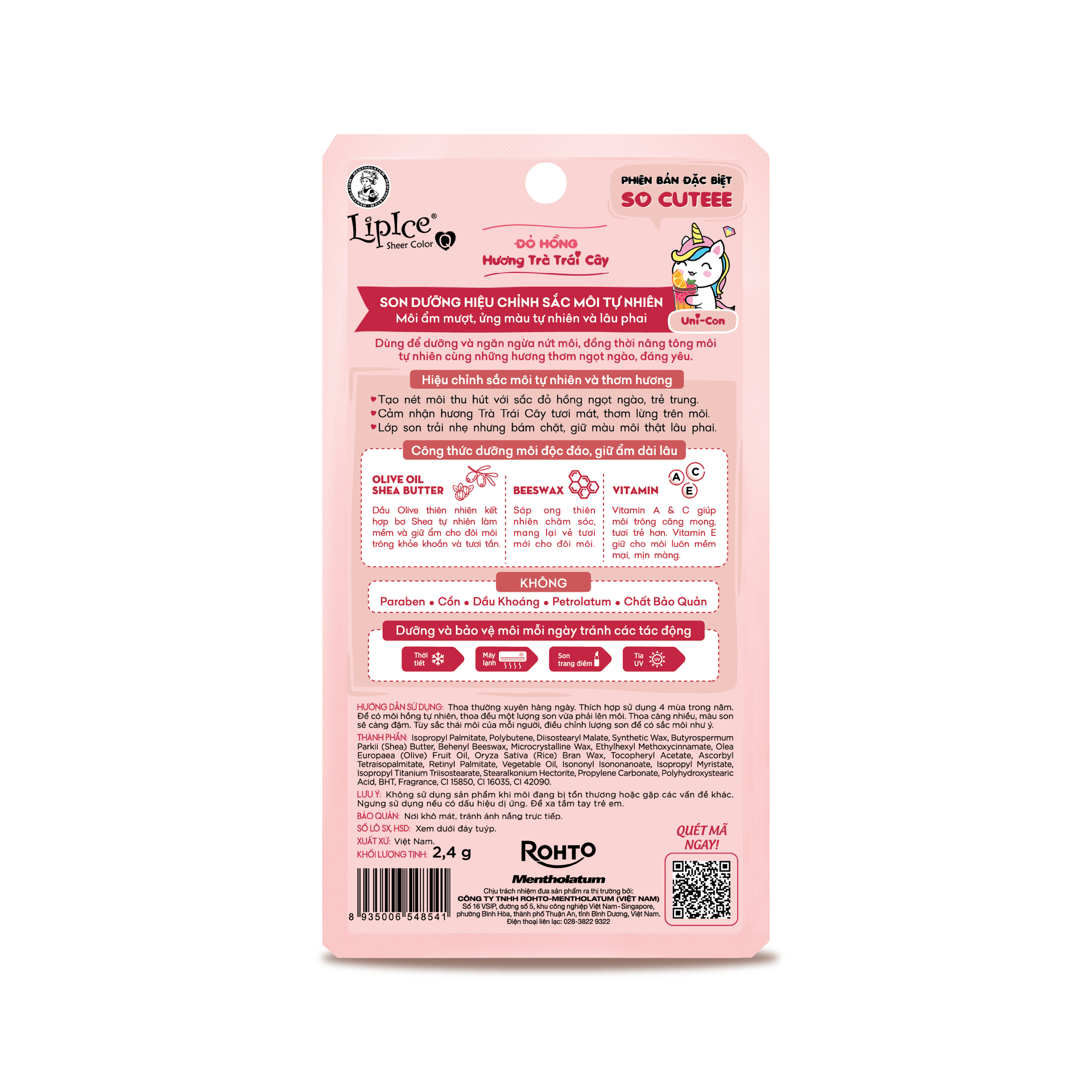 Son dưỡng có màu hiệu chỉnh sắc môi tự nhiên LipIce Sheer Color Q 2.4g Trà Trái Cây - Đỏ Hồng