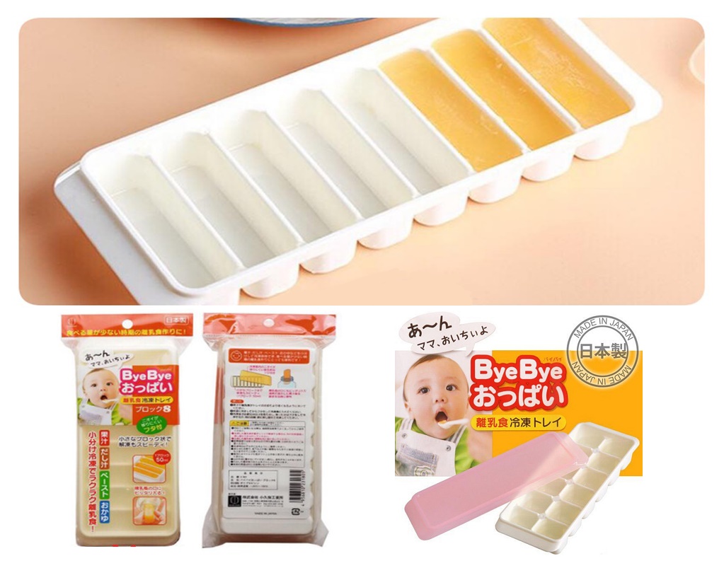 Combo khay trữ đồ ăn dặm cho bé Kokubo 8 ngăn + miếng bọt biển nhà bếp - made in Japan