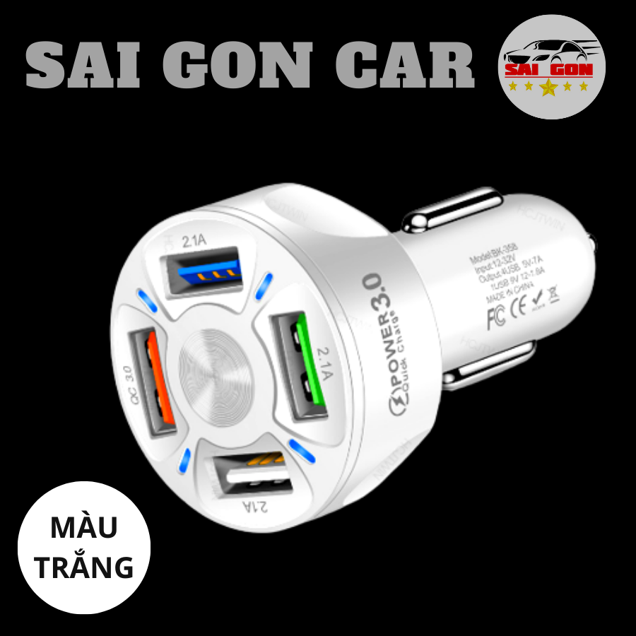 Tẩu sạc nhanh ô tô chia 4 cổng sạc, có tích hợp đèn led, hỗ trợ sạc nhanh QC 3.0, điện áp đầu vào 12V đến 32V