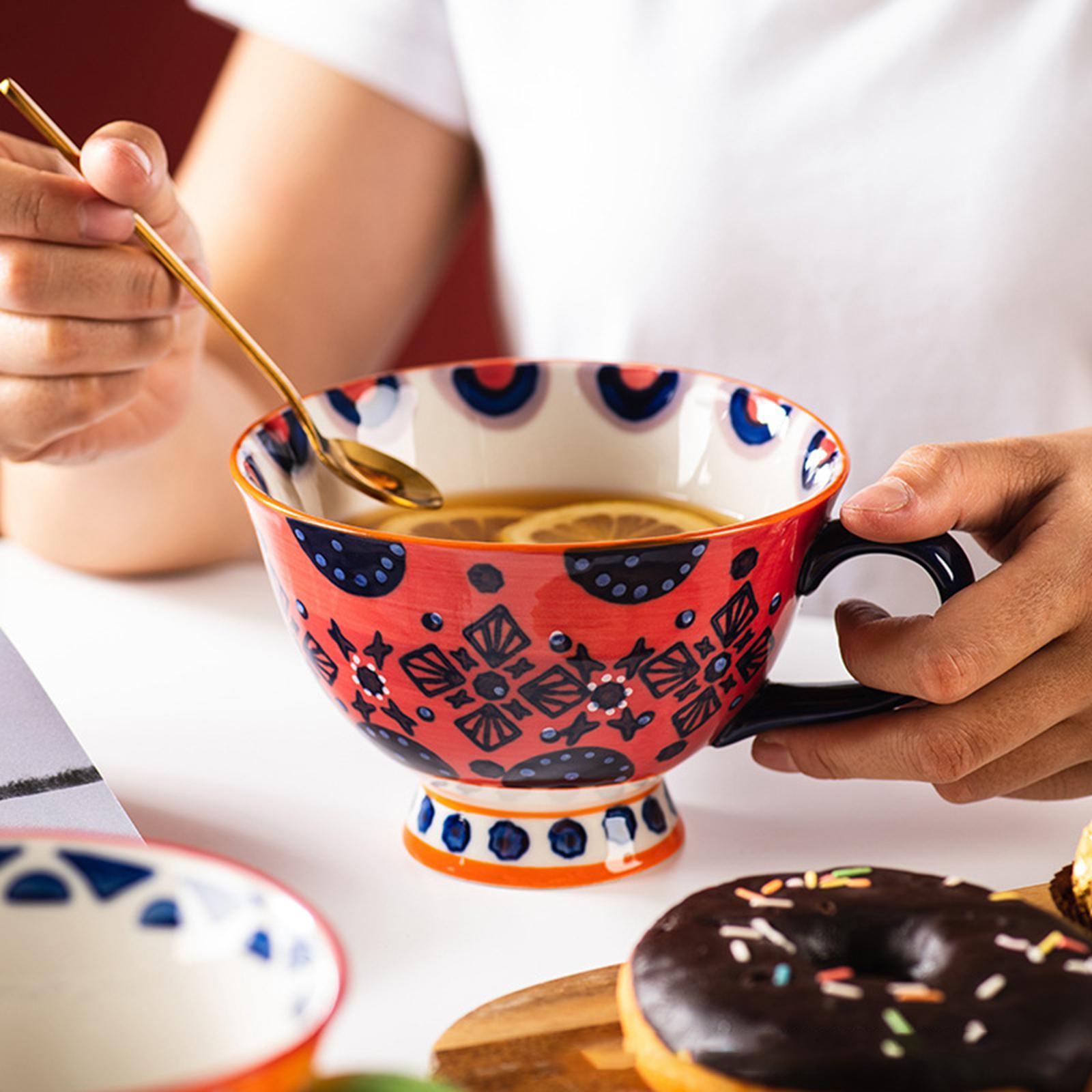 Ceramic Cup, Retro Hand Painted Floral Pattern Coffee Mug for Coffee Restaurant