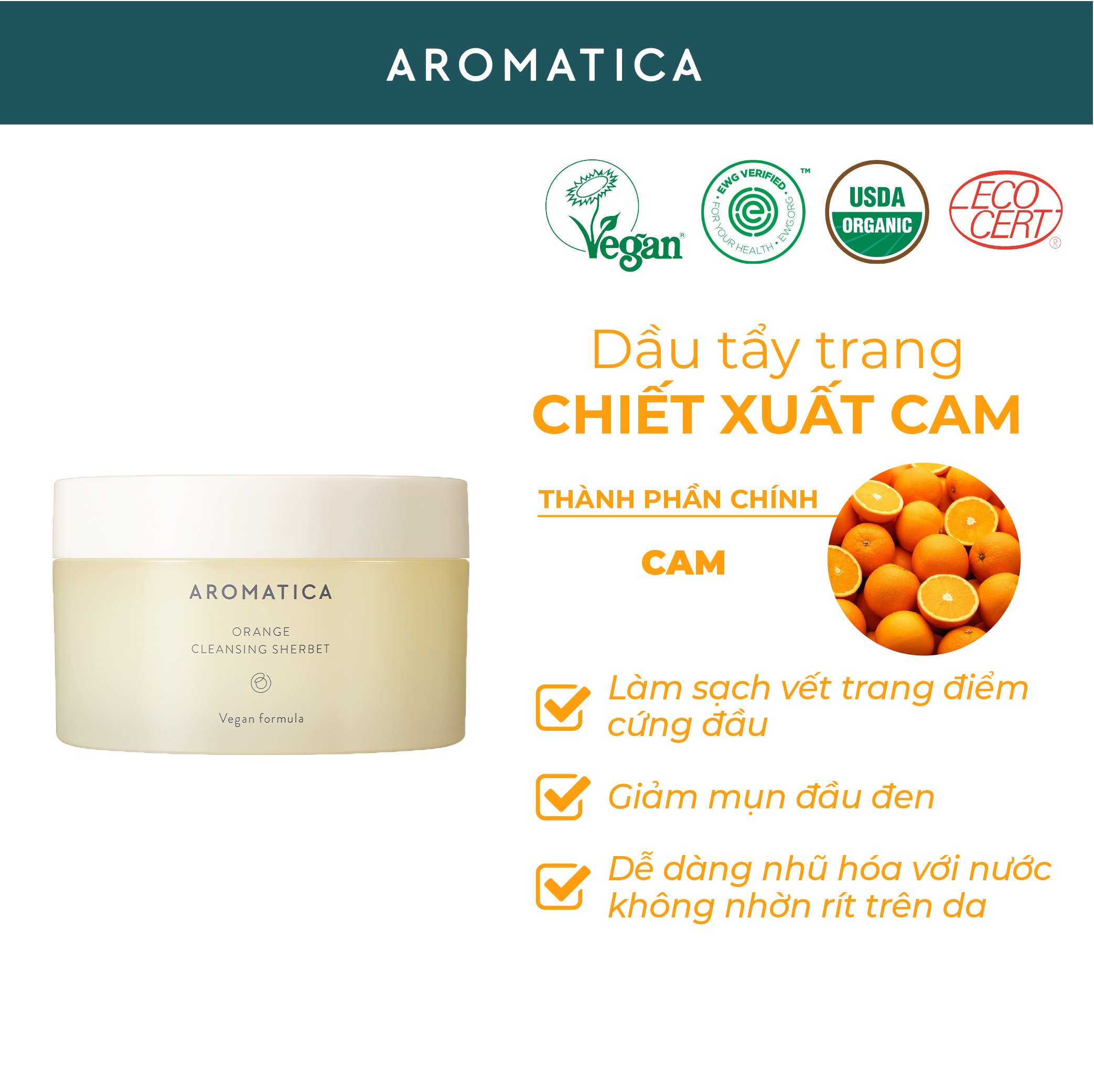 Sáp Tẩy Trang Làm Sạch Sáng Da Chiết Xuất Cam Aromatica Orange Cleansing Sherbet 150g