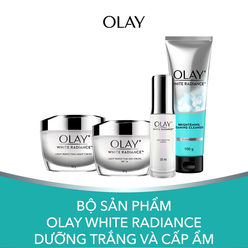 Bộ Sản Phẩm Olay White Radiance Dưỡng Trắng và Cấp Ẩm (Kem dưỡng trắng da ban ngày, Kem dưỡng trắng da ban đêm, Tinh chất dưỡng trắng da, Sữa rửa mặt)