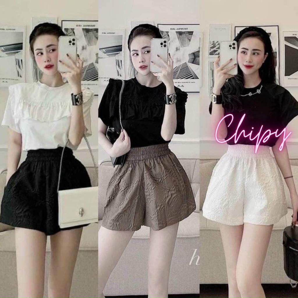 Quần Short Đùi Nữ Dập Nổi 3D Xốp Phồng CHIPY Cao Cấp Short Ống Rộng Sọt Lưng Thun Cạp Cao Sooc Ngắn Unisex Trắng Đen Xám
