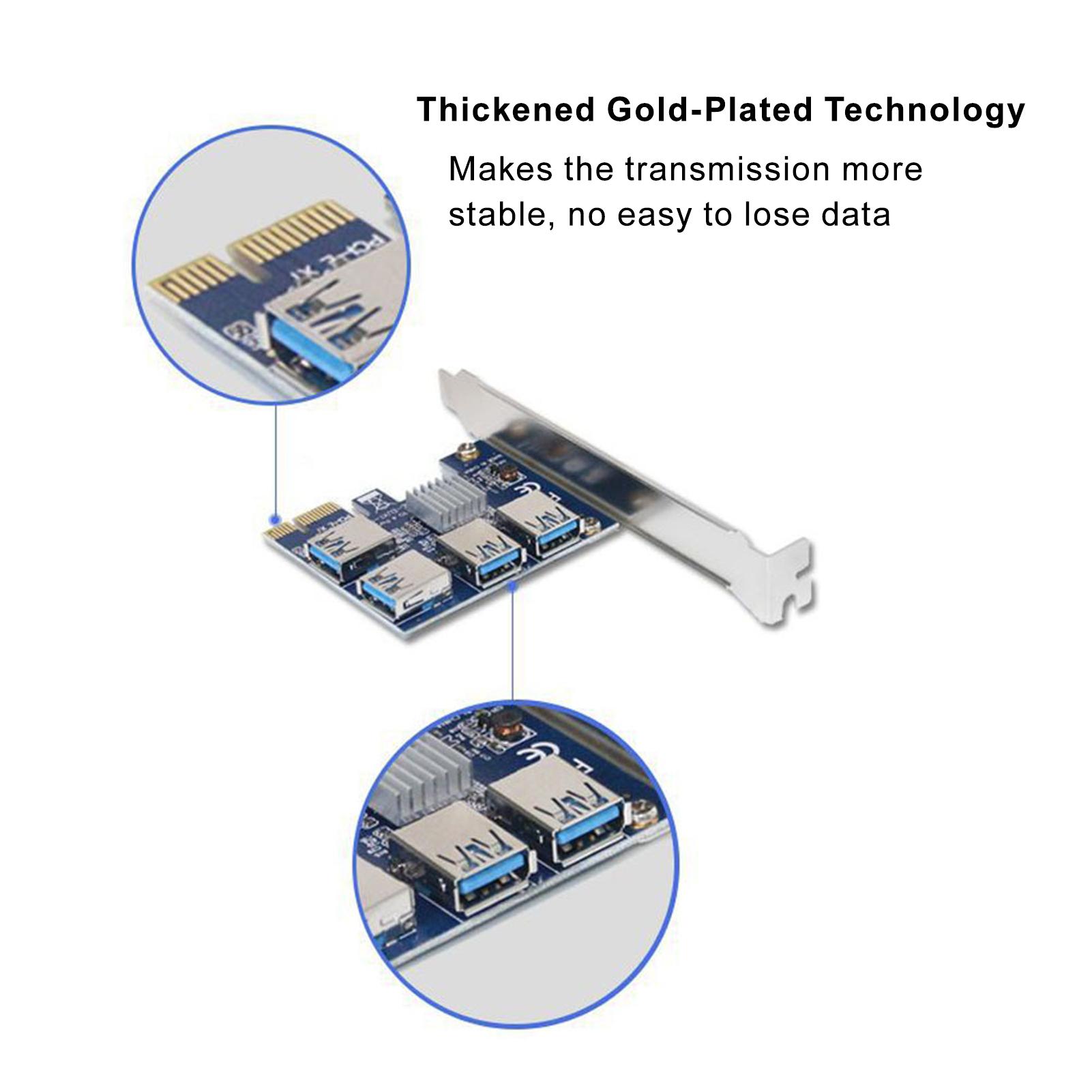 1 to 4 PCIE Splitter External USB 3.0 Adapter Port Converter PCI Expansion Card