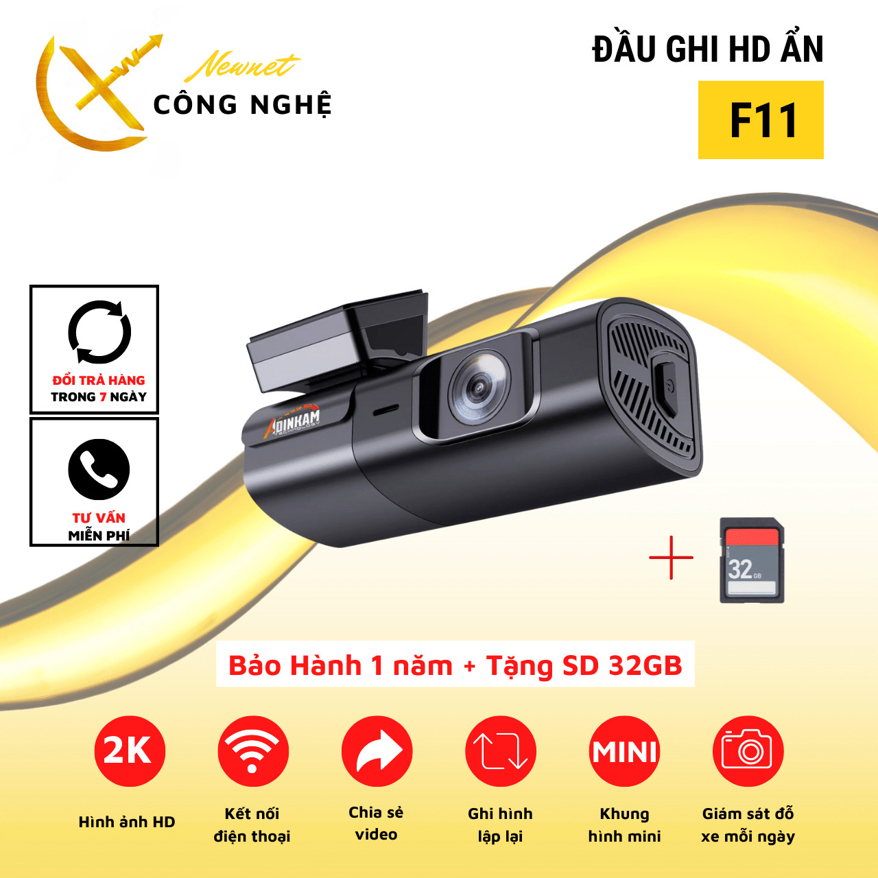 Đầu Ghi Hình Ẩn HD - Camer Giám Sát Hành Trình ( Tặng Kèm Thẻ Nhớ 32G)