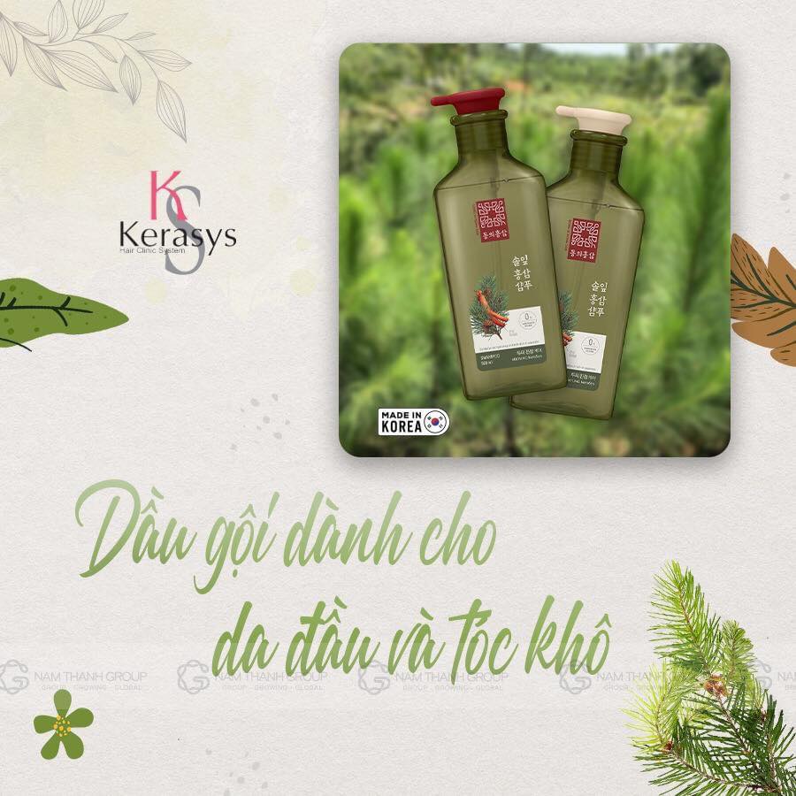 Dầu Xả Ngăn Ngừa Rụng Tóc Dành Cho Da Đầu Và Tóc Khô Kerasys Dong Ui Hồng Sâm Lá Thông Đỏ 500ml