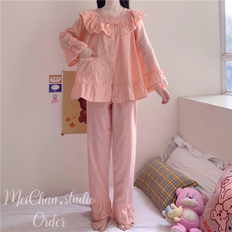Set bộ mặc nhà tiểu thư phối nơ màu cực iu quảng châu