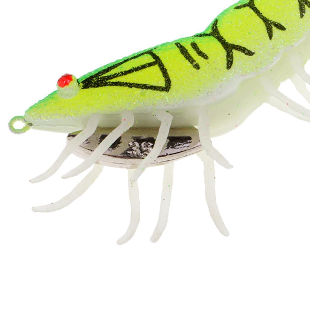 2pcs Glow In Dark Squid Lure Hooks Shrimp Fishing Lures W/ Luminous Soft Leg