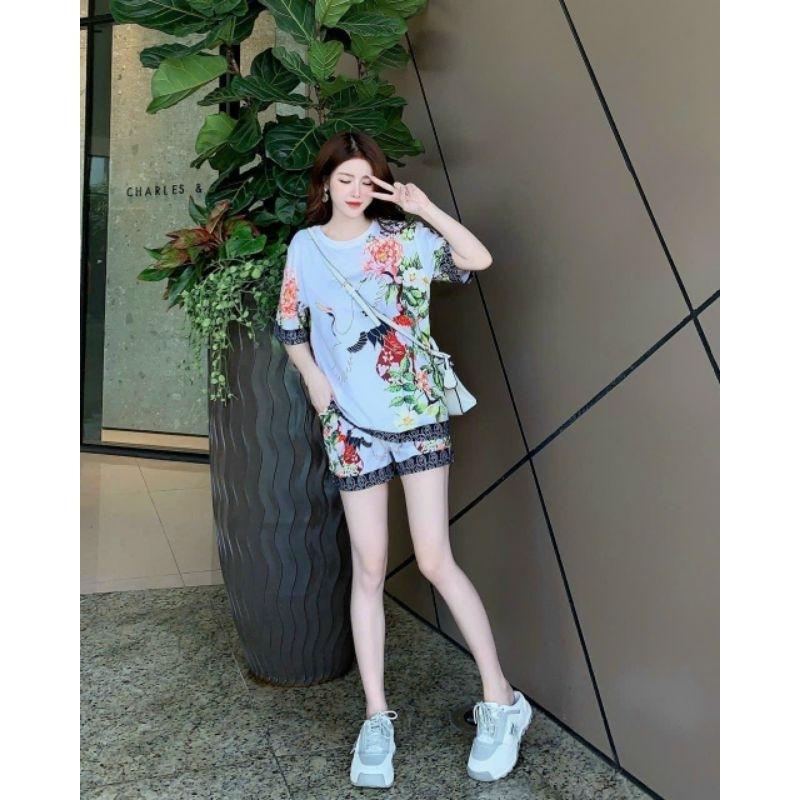 Bộ đùi nữ bigsize form rộng in họa tiết 3D hoa lá chim hạc cao cấp, sét bộ đi chơi, đồ bộ mặc nhà mùa hè mẫu mới đẹp